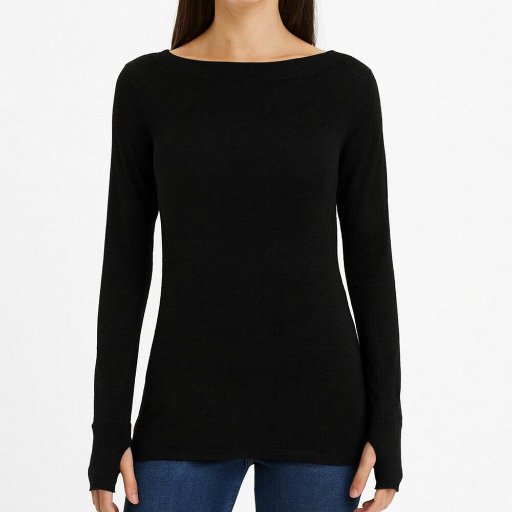 Eileen Fisher Long Sleeve Stretch Jersey Boat Neck Top w/ Thumbholes Size XL